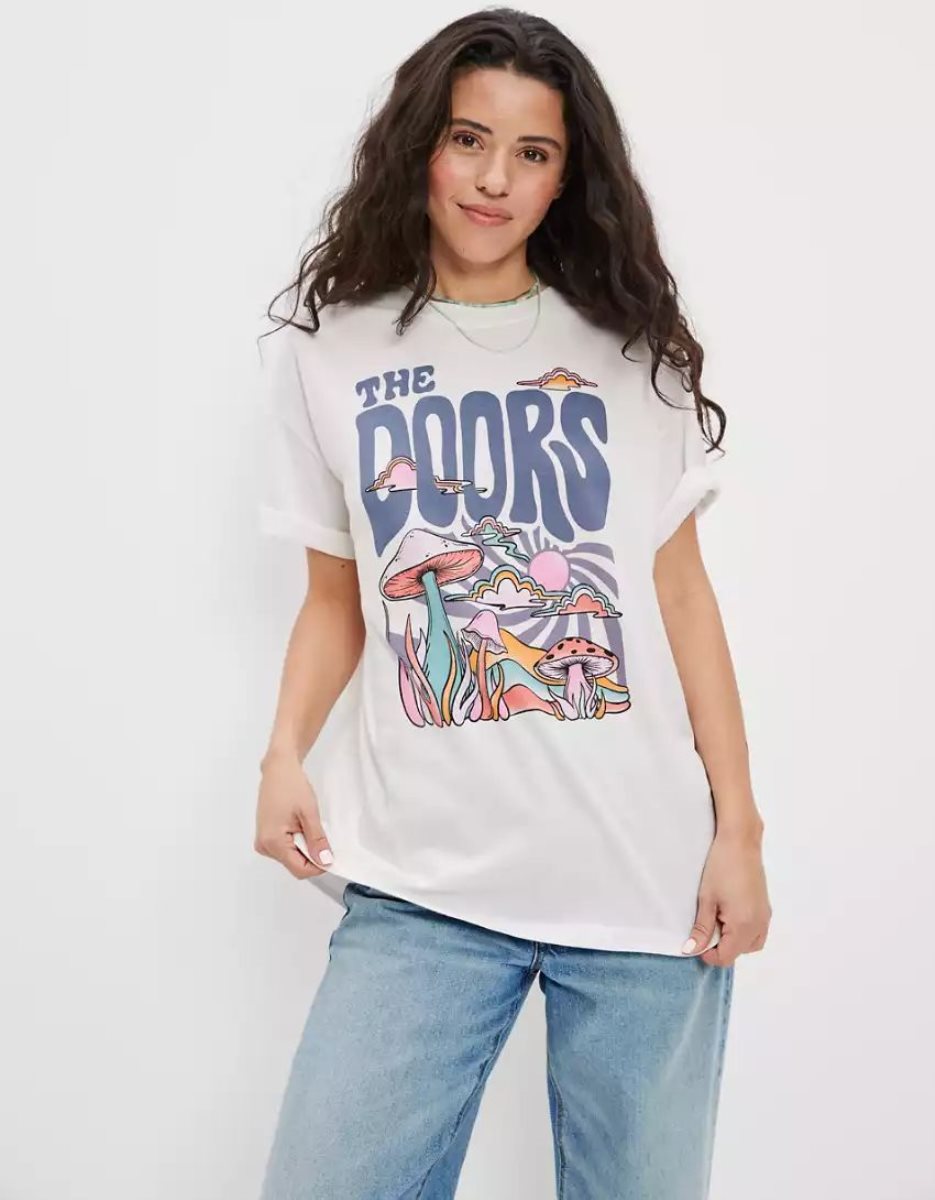 T Shirts American Eagle AE Oversized The Doors Graphique Tee Blanche Femme | ACQ-74052313